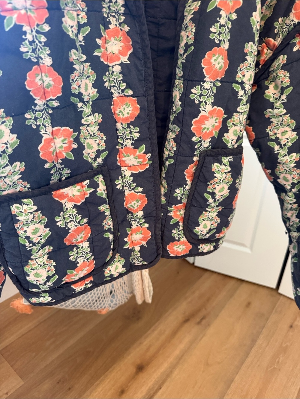 Free People Black Quilted Jacket with Coral & Cream Floral Print - Picture 10 of 10
